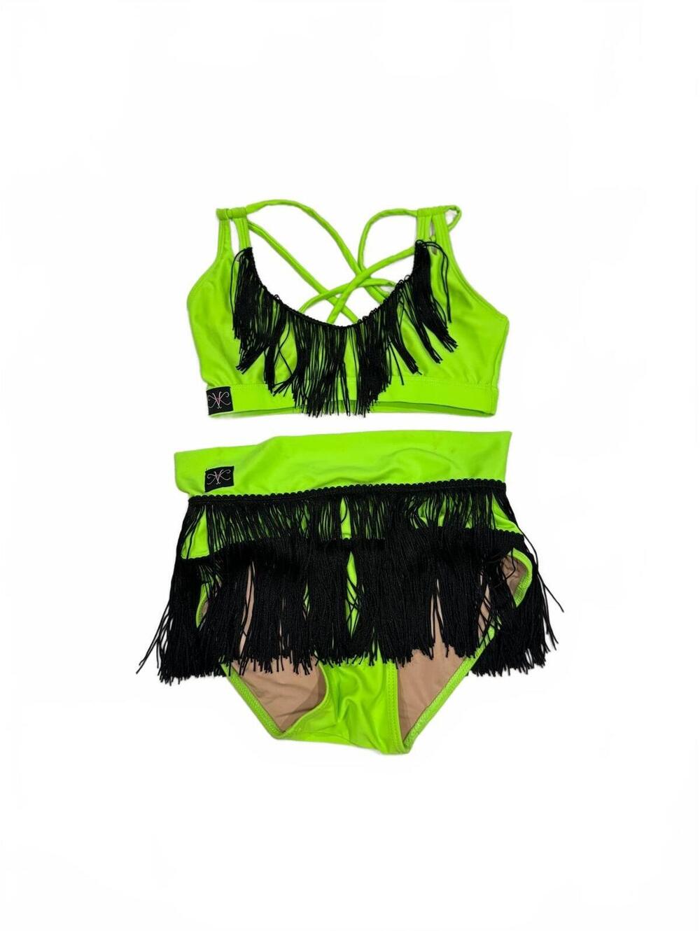 Kandi Kouture Neon Green & Black Fringe Dance Set 2 Piece TXS Toddler 0/2